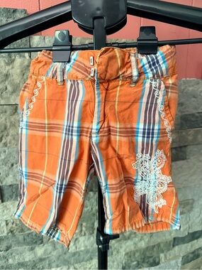 Old Navy boys Plaid Shorts Orange Blue Paisley Embroidered Bermuda Size 6